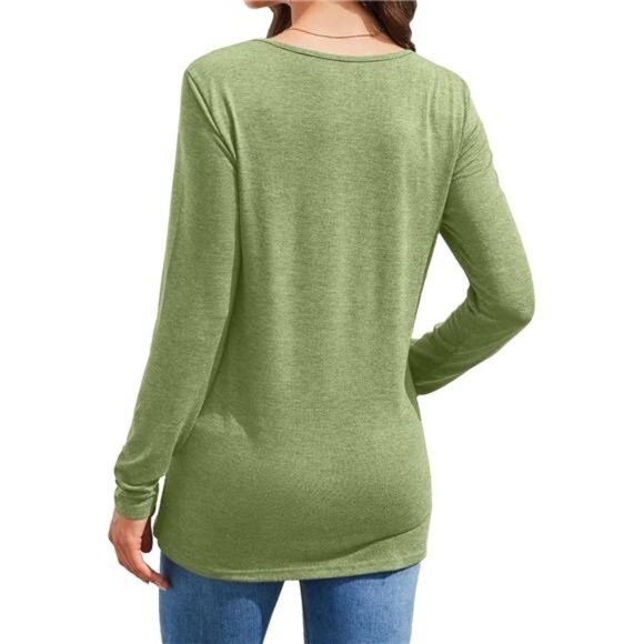 COPY - Women's Casual Long Sleeve Tunic Shirt Round Neck with Button Side Blouse - Picture 3 of 7